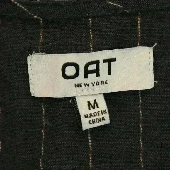 Oat New York Cropped Wrap Top Gray/Blue Linen Pinstripe Pullover Size Medium - Picture 4 of 10